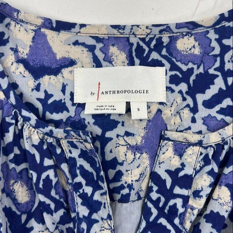 Anthropologie Blue Floral Modal Tiered Smocked Waist Maxi Dress Women's S