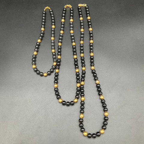 Vintage Napier Black & Gold Tone Graduated Beaded Necklace Jewelry Lot of 3