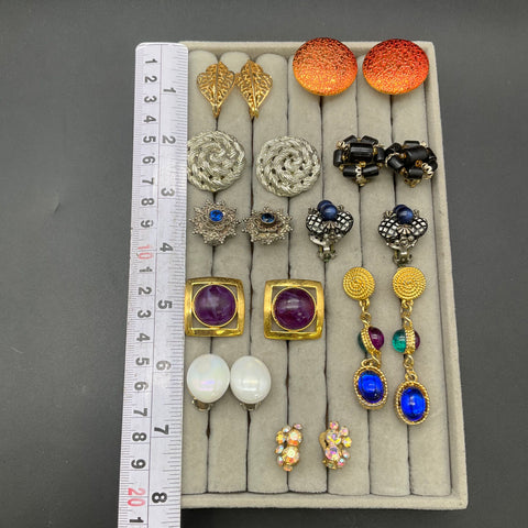 Vintage Costume Jewelry Clip-On Earrings Lot of 10 Pairs Gold & Silver Tone
