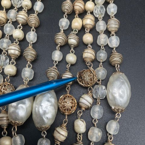 Vintage Kramer Gold Tone Multi-Strand Faux Baroque Pearl Glass Bead Necklace