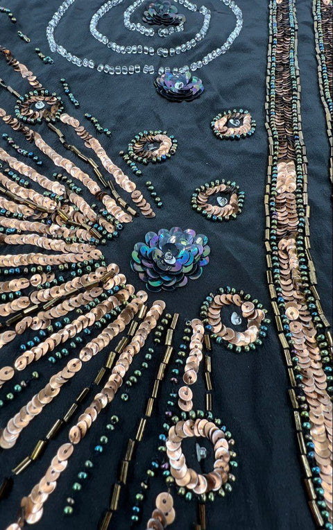 Vintage 80s Argenti Women's Black Silk Beaded Sequined Art Deco Dress Sz 6