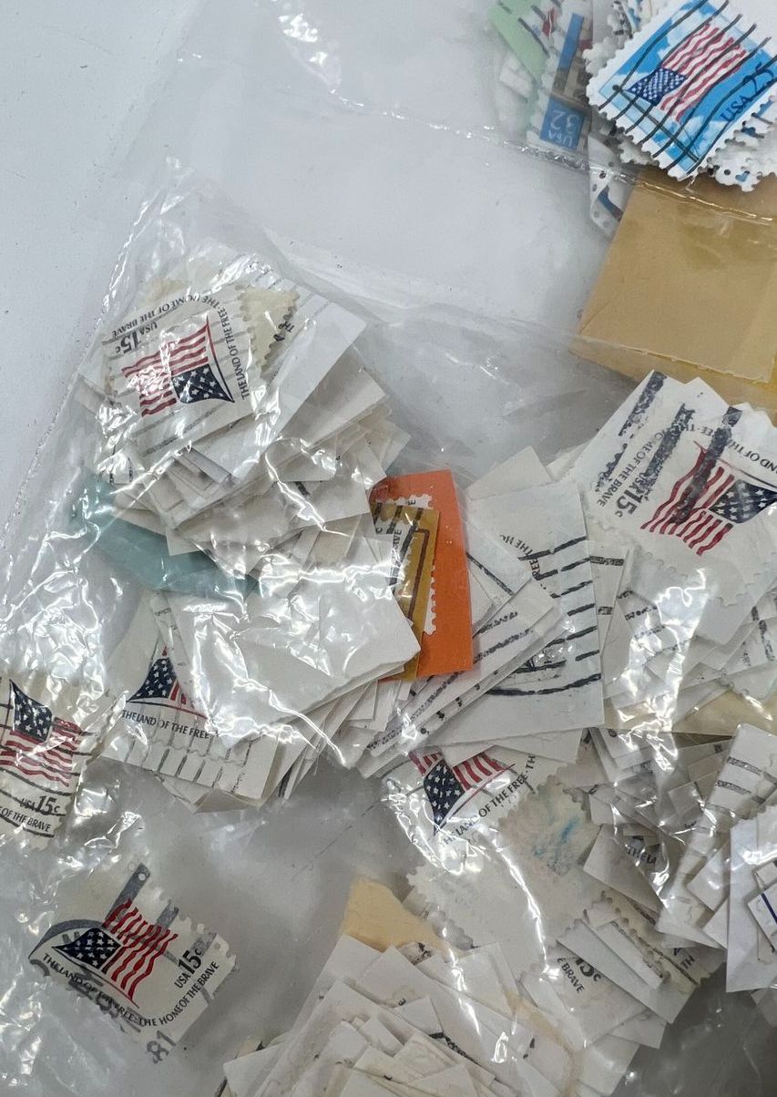 Large Lot Vintage US Postage Stamps Used Cancelled Off Paper Flag Designs Craft