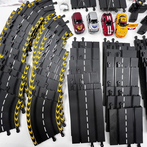 NKOK Slot Car Racing Set 4 Cars PT Cruiser Viper Corvette C5-R Large Track Lot