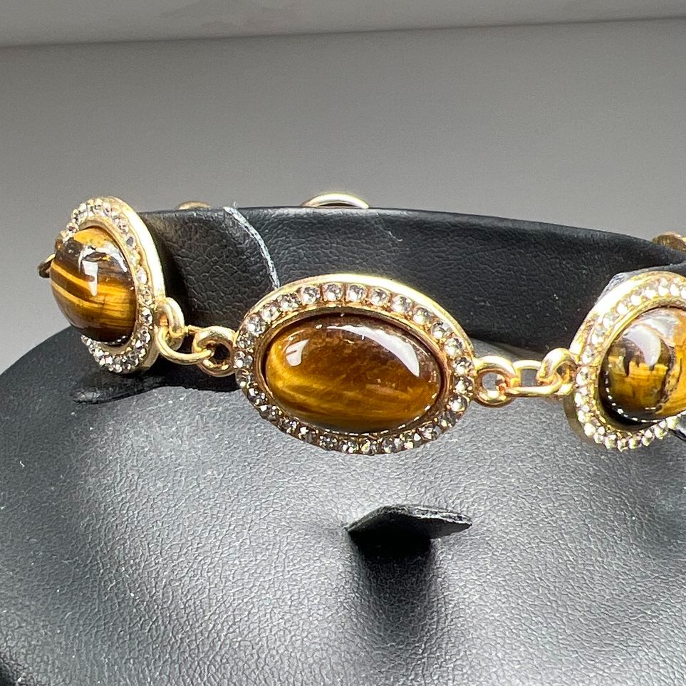 Yellow Tiger's Eye Bracelet & Earrings Set in Pouch New