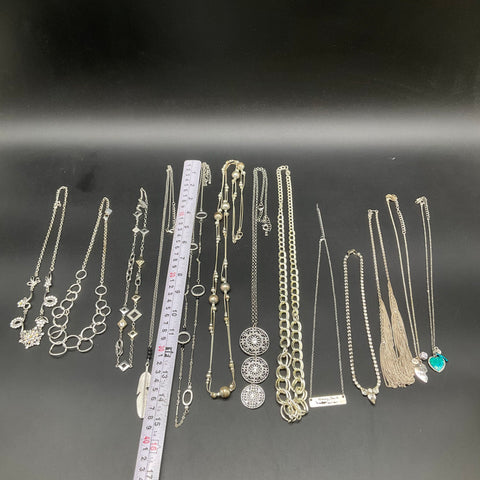 Fashion Costume Jewelry Lot of 13 Silver Tone Necklaces Pendants Bib Station