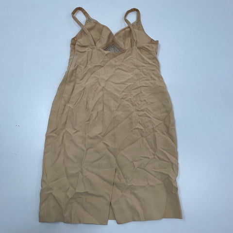 Vintage 90s Gai Mattiolo Tan Beaded Mesh Cutout Bodycon Dress Women's Size 46