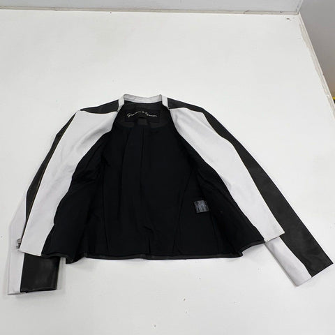 Graham & Spencer Women's Lamb Leather Moto Jacket Black White Colorblock Size P