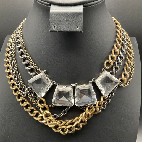 J. Crew Mixed Metal Tone Chunky Multi Strand Faceted Glass Statement Necklace
