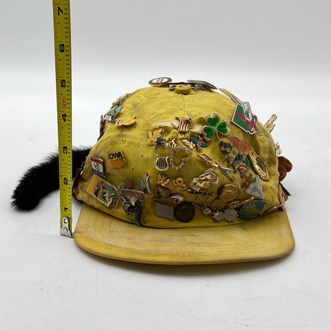 Vintage 80s Langenberg Yellow Snapback Hat Souvenir Traveler Pin Collection Sz L