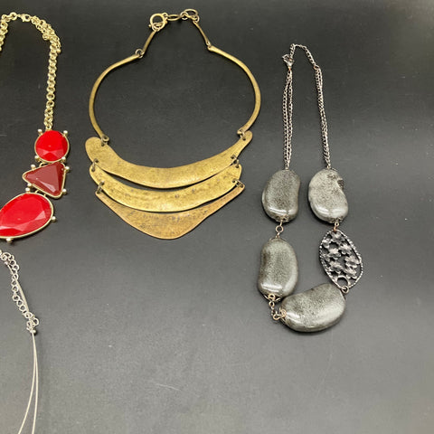 Vintage to Modern Costume Necklace Lot of 7 Gold Silver Tone Beaded Bib