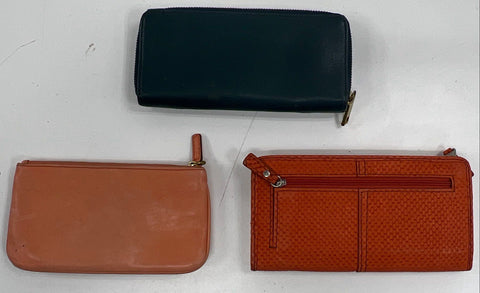 Fossil Leather Zip Around Wallets Black Tan Orange Lot of 3