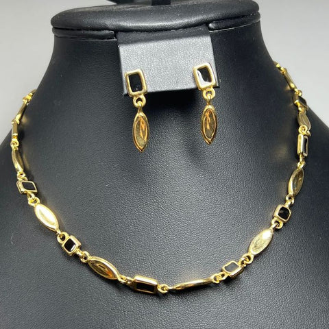 Worthington Gold Tone Black Enamel Necklace and Earrings Set