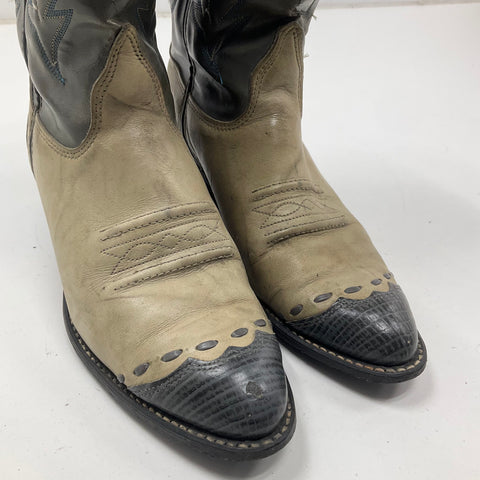 Vintage Texas Two-Tone Leather Snakeskin Western Cowboy Boots Size 7.5