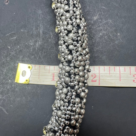 ZARA Glitzy Beaded Statement Collar Necklace Adjustable Silver Tone Signed