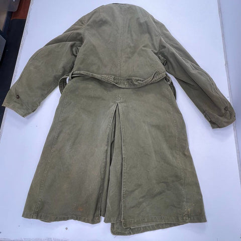 Vintage Military Issue OD Green Trench Coat Men's Sateen Wool Lined Large Long