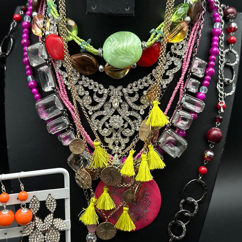 Vibrant Statement Costume Jewelry Lot Charming Charlie Necklaces Earrings 35+ Pc