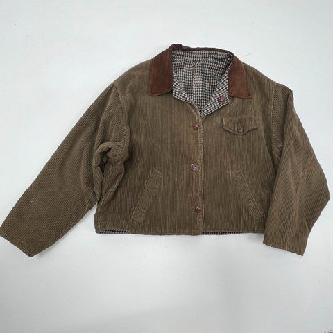 Vintage 90s NY Jeans Reversible Corduroy Houndstooth Jacket Leather Collar Sz XL