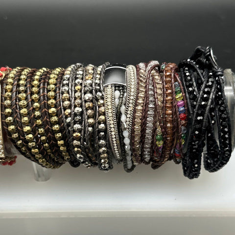 Boho Leather Wrap Bracelet Lot 15pc Beaded Rainbow Heart Turquoise Style Pave