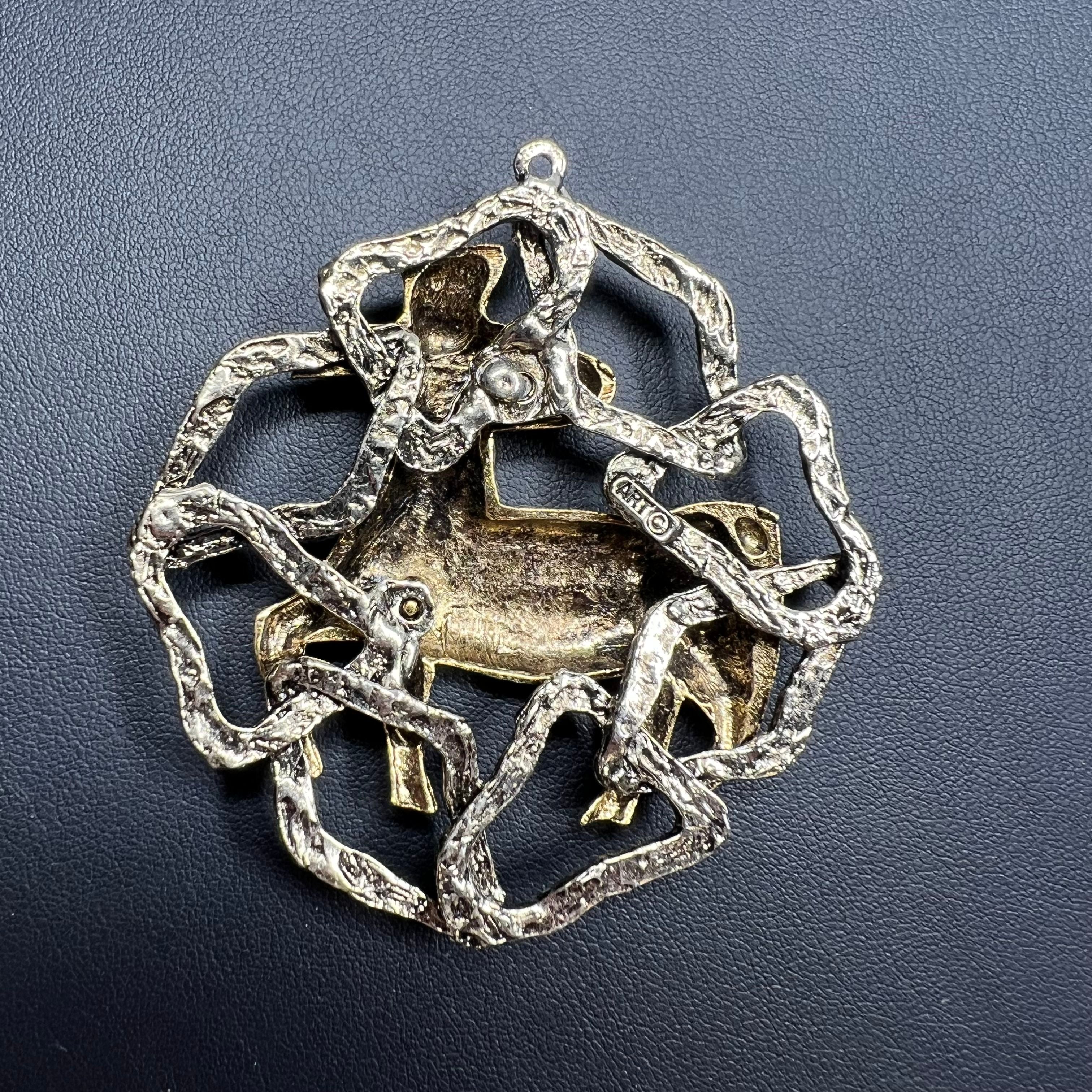 Vintage Signed ART 1960s Centaur Pendant Medallion Two-Tone Brutalist Figural