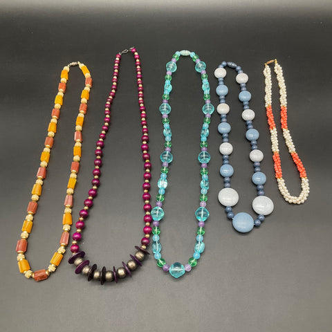 Vintage Beaded Statement Necklace Lot of 5 Faux Pearl Glass Boho Costume Jewelry