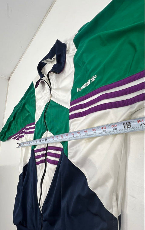 Vintage 90s Hummel Men's Colorblock Geometric Track Jacket Green Navy Sz XXL