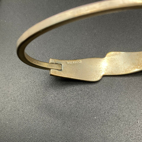 Vintage Mexican Silver Inlay Bracelet Lot of 2 Cuff Bangle Floral Geometric