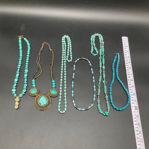 Faux Turquoise Boho Beaded Necklaces Lot of 6 Statement Western Style