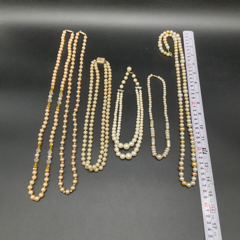 Vintage Faux Pearl Jewelry Lot of 5 Necklaces Multi-Strand Graduated Mid-Century