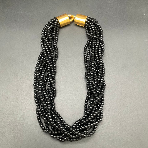 Carolee Vintage Gold Tone Multi-Strand Black Beaded Statement Necklace 17"