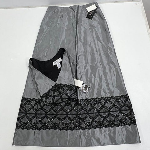 J.R. Nites Silver Black Vintage 90s NWT Taffeta 2pc Skirt Set Women's 14 16