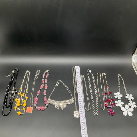 Mixed Fashion Costume Jewelry Lot 10 Necklaces Beaded Statement Silver Tone