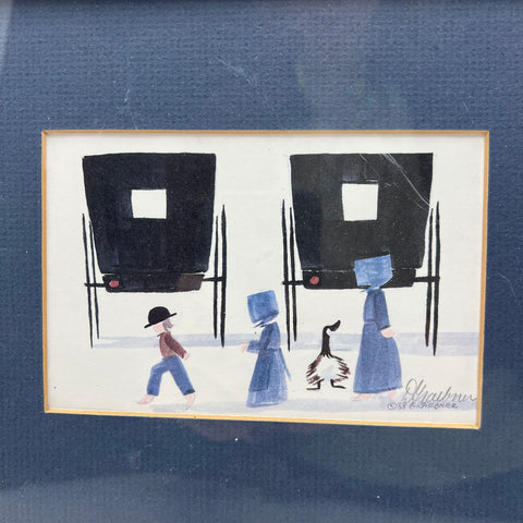 Diane Graebner Signed 1983 Print Amish Buggy Genre Scene Folk Art Framed