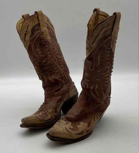 Justin R2227 Brown Leather Western Cowboy Boots Women's Size 6.5 M