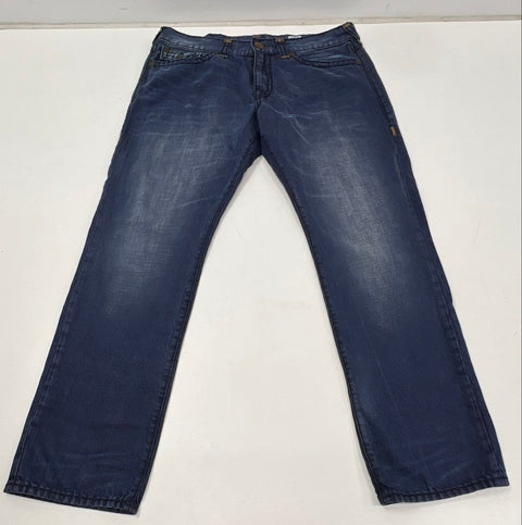 True Religion Men's Ricky Relaxed Straight Jeans Blue Flap Pockets Size 38