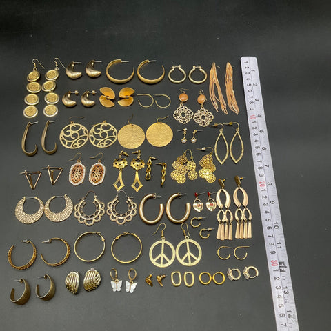 Vintage to Modern Gold Tone Costume Jewelry Lot 0.57lb Mixed Earring Styles