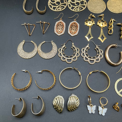 Vintage to Modern Gold Tone Costume Jewelry Lot 0.57lb Mixed Earring Styles