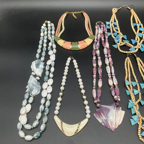 Vintage Retro Costume Jewelry Lot 6 Statement Necklaces Bib Beaded Enamel