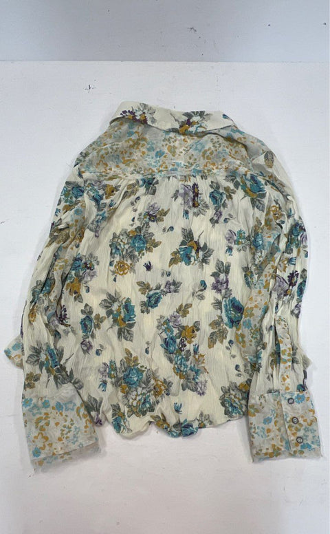 Free People Beige Multicolor Floral Long Sleeve Blouse Size Small