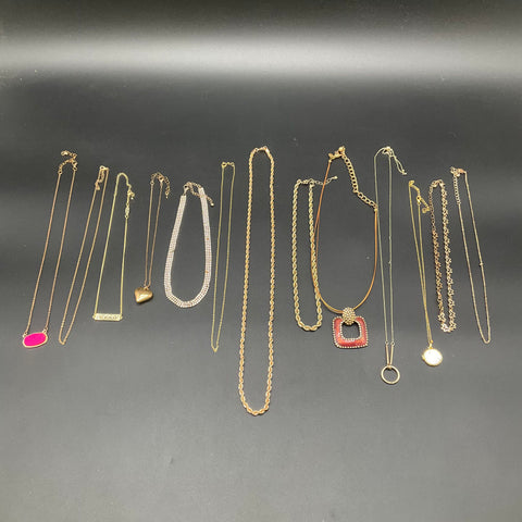 Gold Tone Fashion Necklace Jewelry Lot 12 Count Rhinestone Pendants Rope Chain