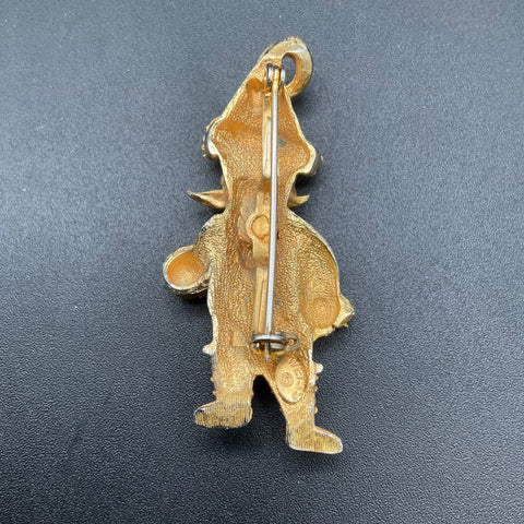 Vintage 1960s Weiss Gold Tone Rhinestone Santa Claus Christmas Brooch Pin