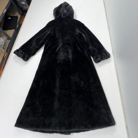 Jones New York Women's Black Faux Fur Hooded Long Coat Jacket Size S