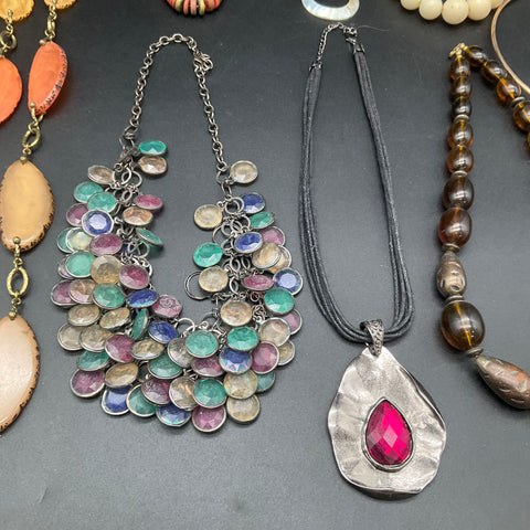 Statement Fashion Jewelry Lot 9 Beaded Bib Pendant Boho Eclectic Necklaces