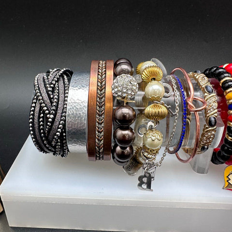 Vintage & Modern Costume Jewelry Lot of 26 Bangles Cuff Beaded Charm Bracelets