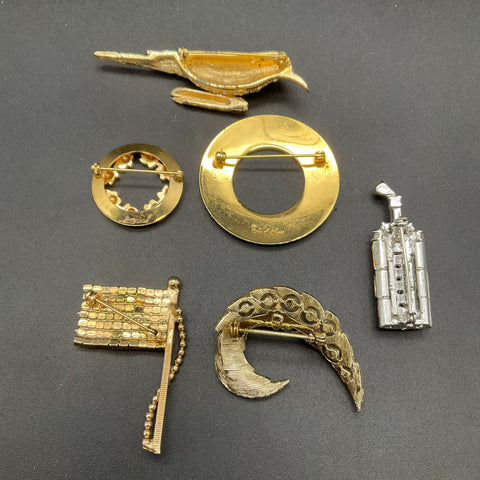 Vintage Costume Brooch Lot of 6 Rhinestone Enamel Bird Isle of Skye Flag