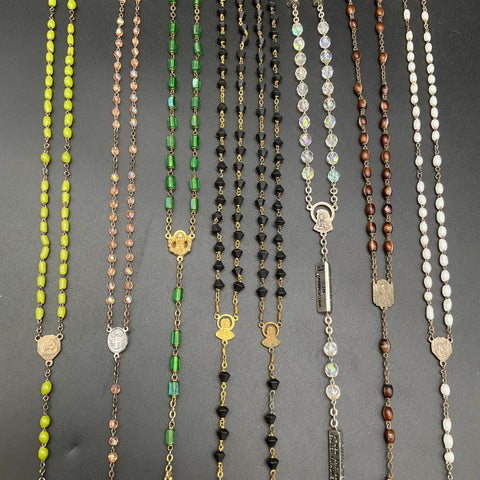 Vintage to Modern Religious Glass Bead Rosary Lot of 8 Catholic Prayer Beads