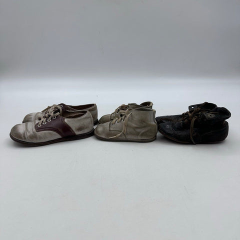 Vintage Lot of 3 Pairs Kids Shoes Saddle Boots Black Leather Size 8 4.75" Sole
