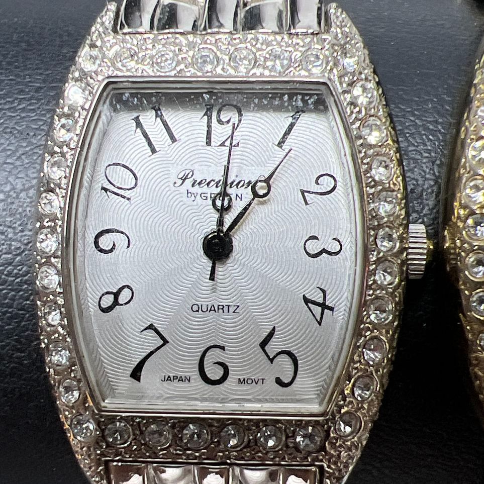 2 Precision by Gruen Gold & Silver Tone Crystal Wristwatches New Batteries