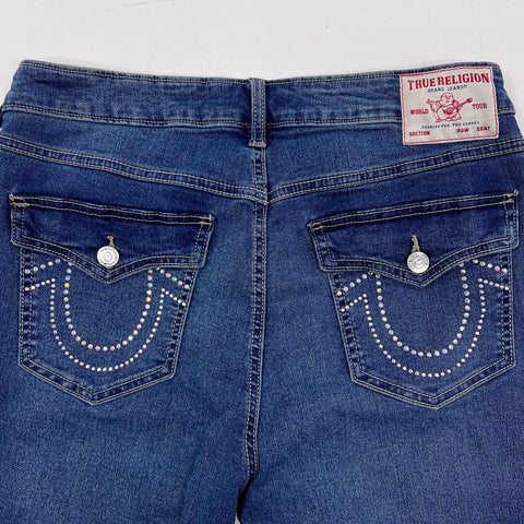 True Religion Women's Becca Mid Rise Bootcut Dark Wash Studded Jeans Size 31