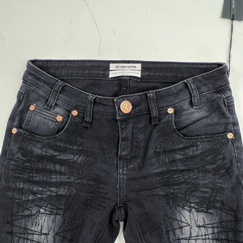 One Teaspoon Women's Freebirds II Black Distressed Fitted Leg Jeans Sz 26 NWT