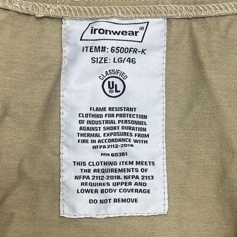 Ironwear 6500FR-K Men's Flame Resistant Coveralls Jumpsuit Khaki Sz LG 46